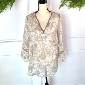 Susan Graver QVC Tan and Cream Sheer Blouse